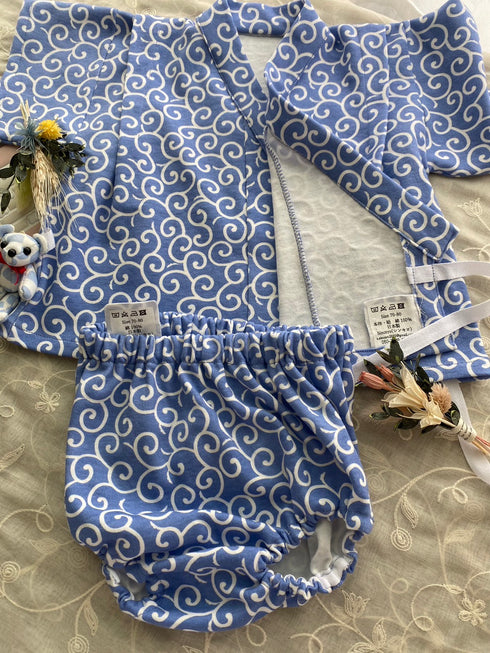 着ごこち柔らかベビー甚平 唐草模様 紫陽花色