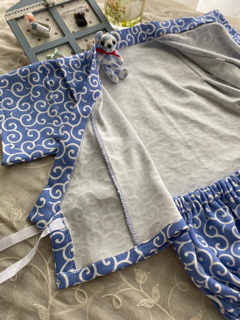 着ごこち柔らかベビー甚平 唐草模様 紫陽花色