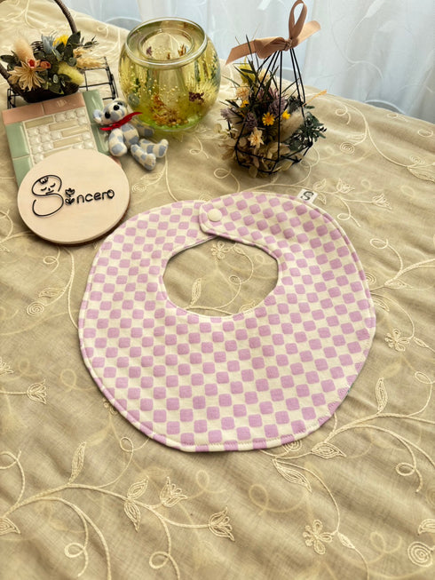 和柄とガーゼのリバーシブルスタイ 市松模様 藤紅色&お花の精