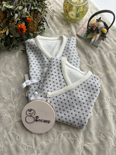 スムースニット size70 短肌着&コンビ肌着 麻の葉模様 藍色