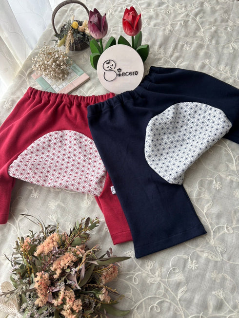 おしりが可愛いモンキーパンツ Size80クロップド丈 麻の葉模様