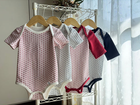 お着替え楽ちんロンパース 半袖 size80 麻の葉模様