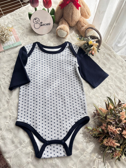 お着替え楽ちんロンパース 七分袖 size80 麻の葉模様