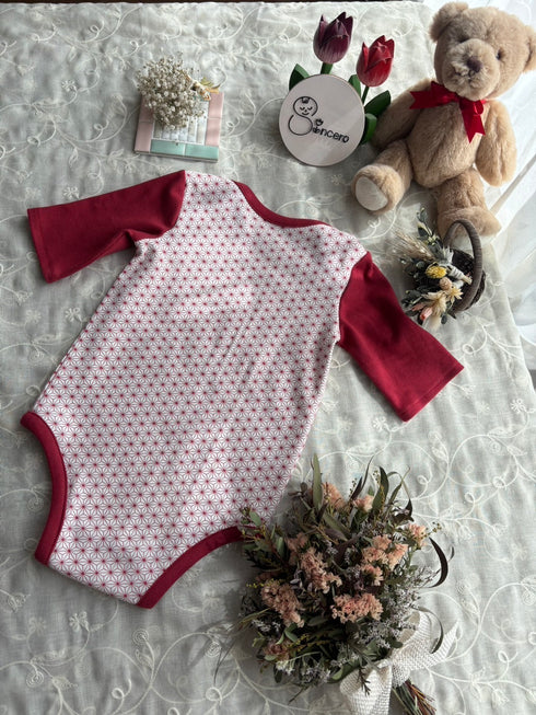 お着替え楽ちんロンパース 七分袖 size80 麻の葉模様