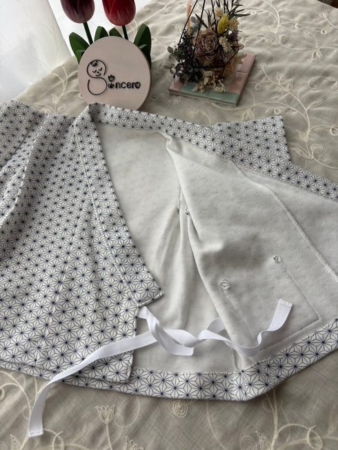 着ごこち柔らかベビー甚平 麻の葉模様 藍色