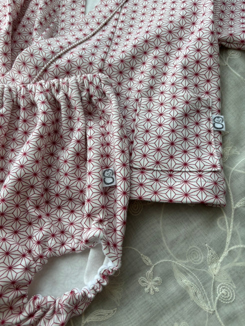 着ごこち柔らかベビー甚平 麻の葉模様 茜色