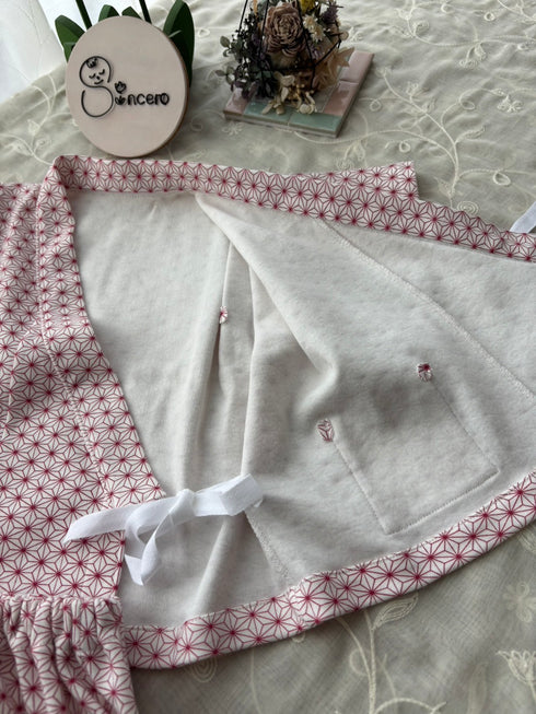 着ごこち柔らかベビー甚平 麻の葉模様 茜色