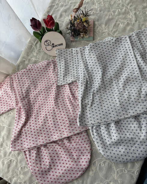 着ごこち柔らかベビー甚平 麻の葉模様 藍色