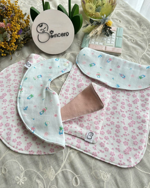 和柄とガーゼのリバーシブルスタイとふわふわ汗取りパッドのセット 桜模様&お花の精柄&ローズ色ガーゼ