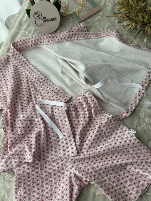 着ごこち柔らか子供用甚平 麻の葉模様 茜色 size100