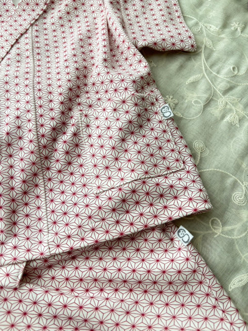 着ごこち柔らか子供用甚平 麻の葉模様 茜色 size100