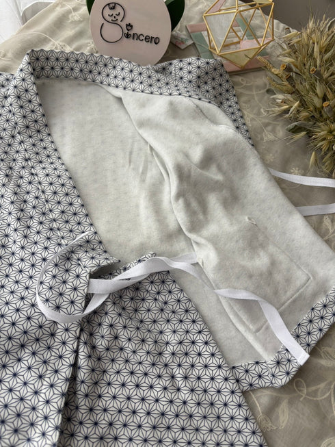 着ごこち柔らか子供用甚平 麻の葉模様 藍色 size100