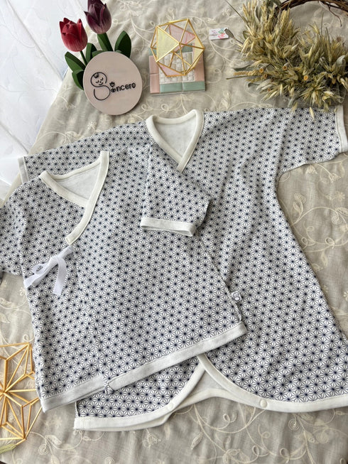 スムースニット size70 短肌着&コンビ肌着 麻の葉模様 藍色