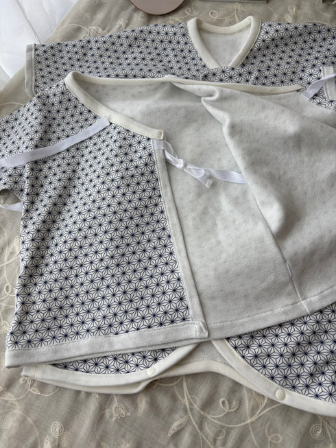 スムースニット size70 短肌着&コンビ肌着 麻の葉模様 藍色