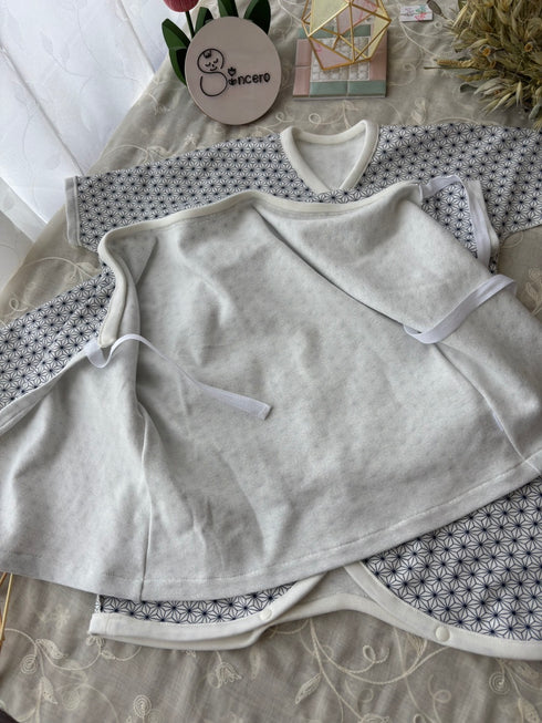 スムースニット size70 短肌着&コンビ肌着 麻の葉模様 藍色