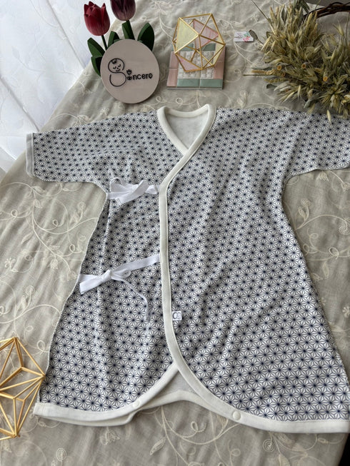 スムースニット size70 短肌着&コンビ肌着 麻の葉模様 藍色