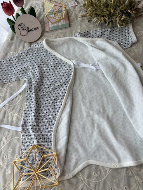 スムースニット size70 短肌着&コンビ肌着 麻の葉模様 藍色