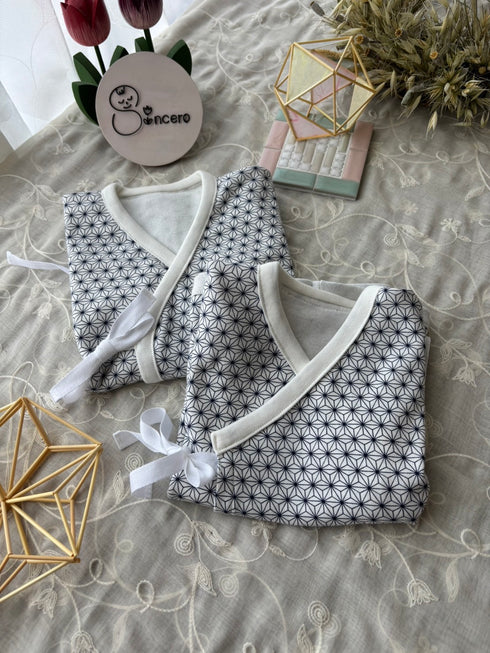 スムースニット size70 短肌着&コンビ肌着 麻の葉模様 藍色