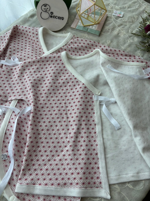 スムースニット size70 短肌着&コンビ肌着 麻の葉模様 茜色