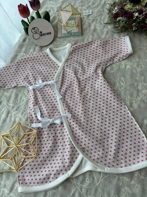 スムースニット size70 短肌着&コンビ肌着 麻の葉模様 茜色