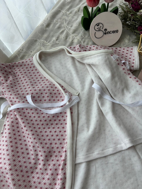 スムースニット size70 短肌着&コンビ肌着 麻の葉模様 茜色