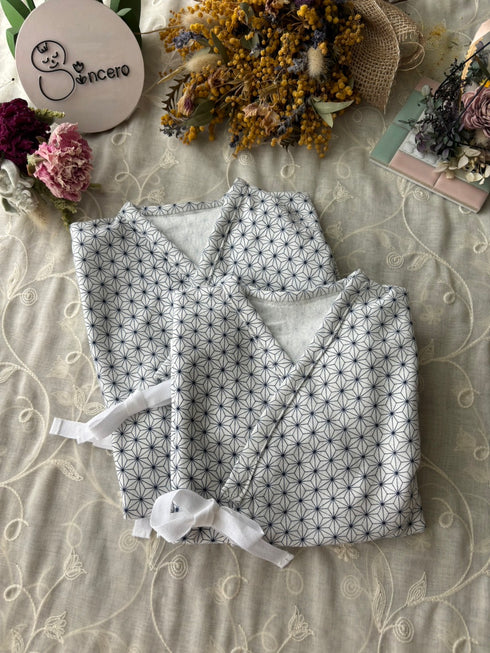 天竺ニット size60 短肌着&長肌着 麻の葉模様 藍色