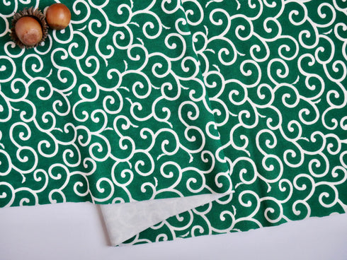 和柄ニット生地 唐草模様 常盤色 訳ありお買い得品