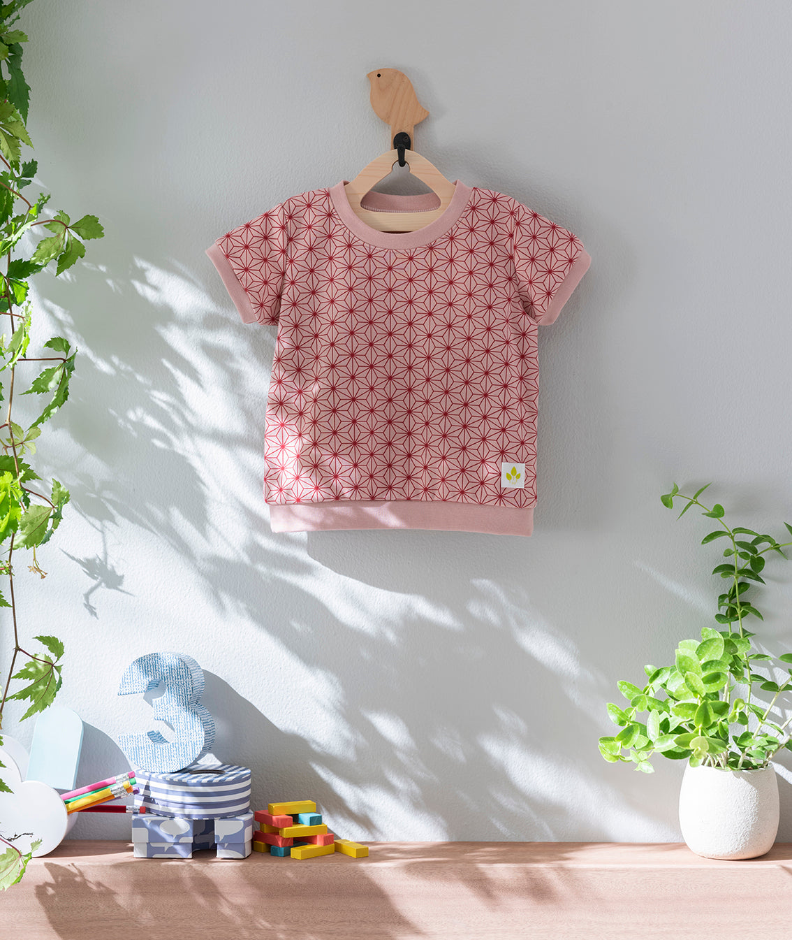 Kids 和ニットTシャツ 麻の葉模様（全2色）S・M(+¥100)・L(+