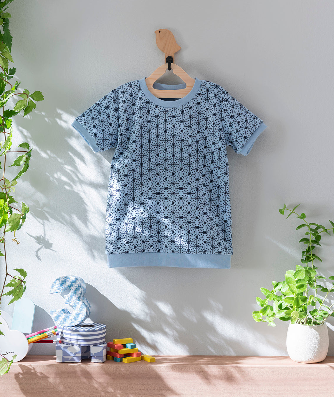 Kids 和ニットTシャツ 麻の葉模様（全2色）S・M(+¥100)・L(+